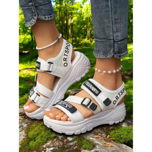 White Sporty Chunky Sandals for Women – Trendy Platform Sneakers with Adjustable Straps, Perfect for Casual Outings and Active Days 2025