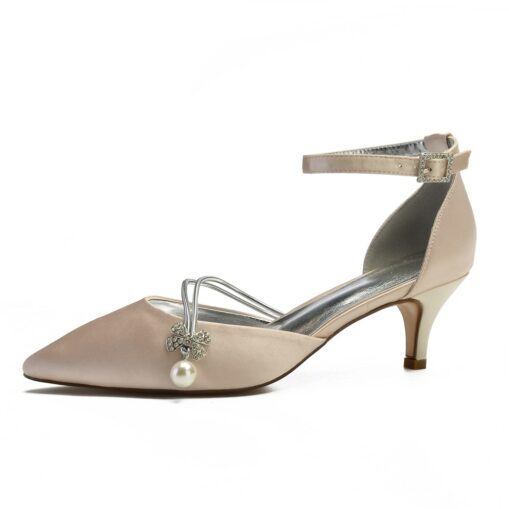 Women's Navy Blue Satin Wedding Heels – Elegant Pointed-Toe Pumps with Pearl and Rhinestone Embellishments 2025 - Image 10