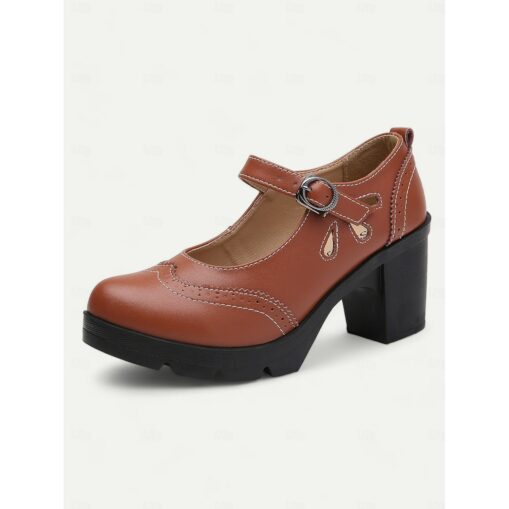 Women's Vintage Black and White Mary Jane Chunky Heel Shoes - Retro Brogue Style for Office and Casual Wear 2025 - Image 3