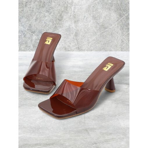 Women's Brown Transparent Square-Toe Slip-On Heeled Sandals – Modern Chic Mules for Parties, Casual Wear and Summer Outings 2025