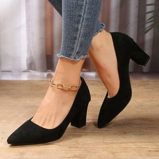 Women's Heels Pumps Plus Size Party Daily Solid Color Rhinestone Chunky Heel Pointed Toe Fashion Faux Suede Loafer Black Pink Gray 2025 - Image 2
