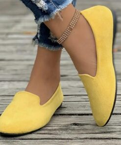 Women's Yellow Suede Slip-On Loafers - Comfortable Casual Flats for Everyday Wear 2025