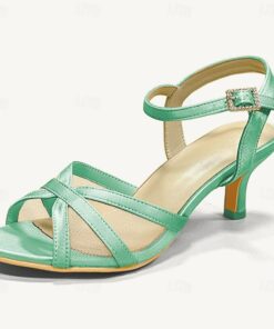 Women's Wedding Shoes Sandals Dress Shoes Wedding Party Wedding Sandals Kitten Heel Elegant Vintage Satin Ankle Strap Black White Light Green 2025