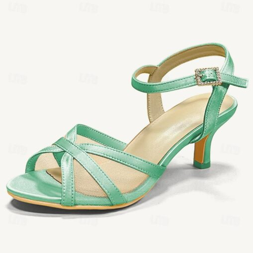 Women's Wedding Shoes Sandals Dress Shoes Wedding Party Wedding Sandals Kitten Heel Elegant Vintage Satin Ankle Strap Black White Light Green 2025