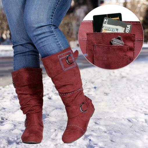 Women's Wide Calf Boots with Hidden Pocket – Comfortable Wide Width Slouchy Design with Buckle Accents 2025 - Image 7