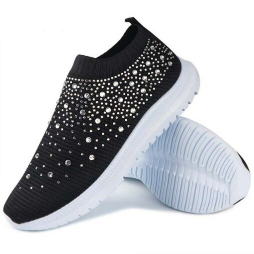 Women's Rainbow Slip-On Sneakers – Colorful Knit Athletic Shoes with Rhinestone Embellishments for Casual Wear and Walking 2025 - Image 3