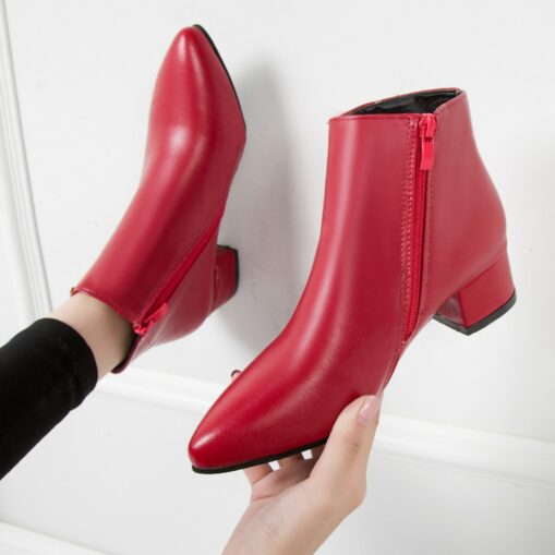 Women's Boots Plus Size Outdoor Daily Solid Color Booties Ankle Boots Winter Block Heel Chunky Heel Elegant Plush Casual Faux Suede PU Zipper Black Re - Image 3
