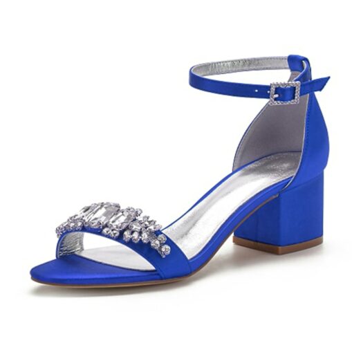 Women's White Blue Rhinestone Embellished Block Heel Wedding Sandals with Ankle Strap - Comfortable Low Heel Elegant Bridal and Evening Shoes 2025 - Image 14