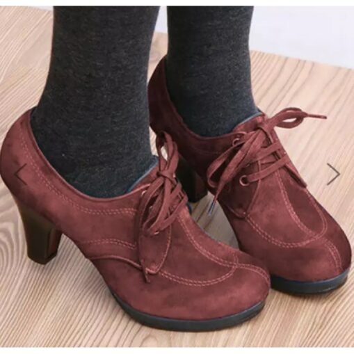 Women's Blue and Green Suede Lace-Up Heeled Oxford Shoes - Vintage-Inspired Platform Ankle Boots for Casual and Dressy Outfits 2025 - Image 4