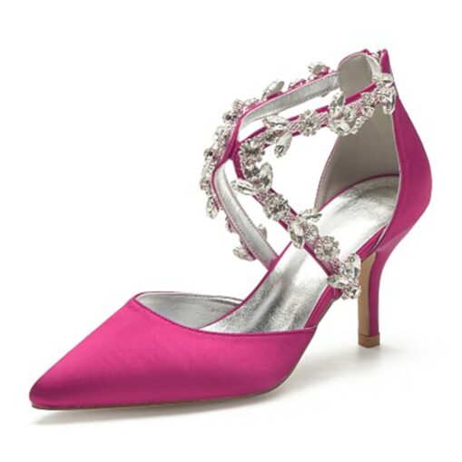 Women's Wedding Shoes Pumps Bling Bling Dress Shoes Sparkling Shoes Bridal Shoes Crystal High Heel Pointed Toe Elegant Luxurious Satin Zipper Silver B - Image 6