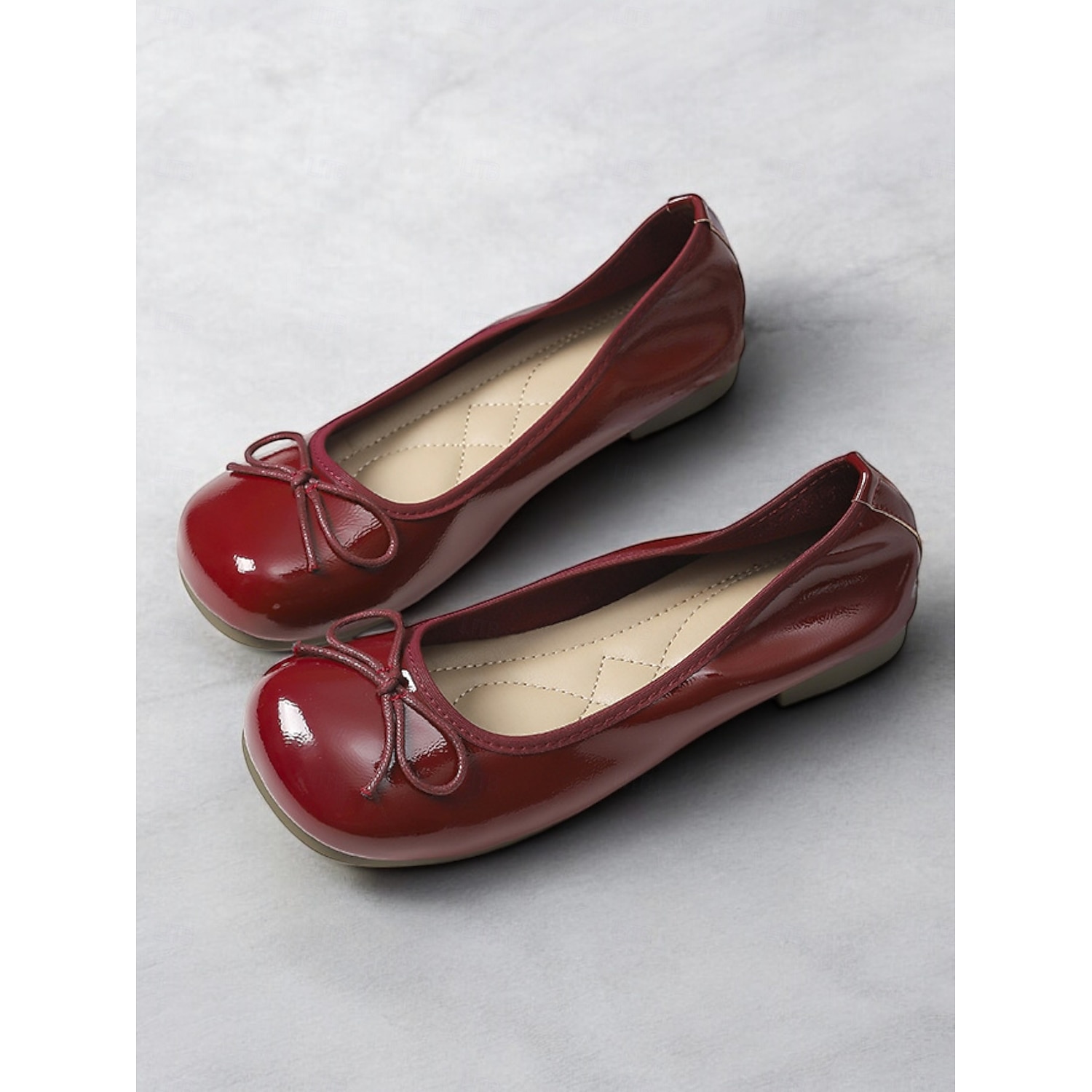 Women's Red Patent Leather Ballet Flats - Classic Round Toe Slip-On Shoes with Bow Detail for Casual and Office Wear 2025