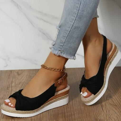 Women's Beige Slingback Espadrille Sandals with Bow Detail – Casual Summer Open-Toe Wedge Sandals 2025 - Image 2