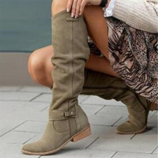 Women's Slouchy Suede Knee-High Boots with Buckle - Casual Flat Heel for Everyday & Fall Fashion 2025 - Image 7