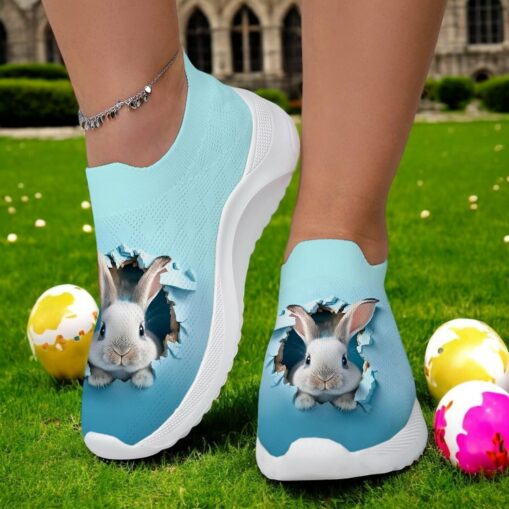 Women's Sneakers Print Shoes Flyknit Shoes Outdoor Daily Cartoon Rabbit Animal Patterned Flat Heel Round Toe Closed Toe Sporty Casual Walking Tissage - Image 2
