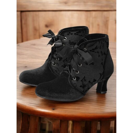 Women's Victorian Lace-Up Ankle Boots - Green Suede High Heel Booties for Vintage and Steampunk Costumes 2025 - Image 9