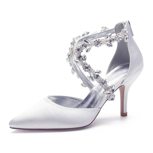 Women's Wedding Shoes Pumps Bling Bling Dress Shoes Sparkling Shoes Bridal Shoes Crystal High Heel Pointed Toe Elegant Luxurious Satin Zipper Silver B - Image 2