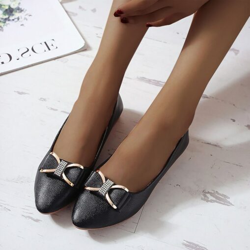 Women's White Pointed-Toe Ballet Flats with Bow and Metal Accent – Elegant Casual Shoes for Work, Parties, and Everyday Wear 2025 - Image 2