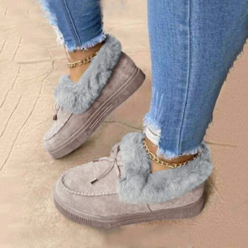 Women's Fur-Lined Moccasin Loafers - Cozy Slip-On Winter Shoes with Plush Trim and Suede Finish 2025