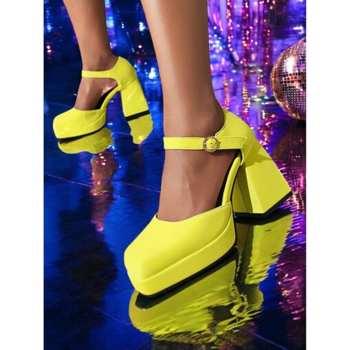 Women's 1980s Pink Platform Heels with Square Toe and Ankle Strap – Bold and Stylish Footwear for Parties, Night Outs, and Trendy Events 2025 - Image 3