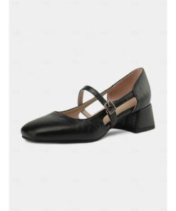 Women's Beige Mary Jane Block Heels with Adjustable Strap – Classic Design for Elegant Everyday Wear 2025