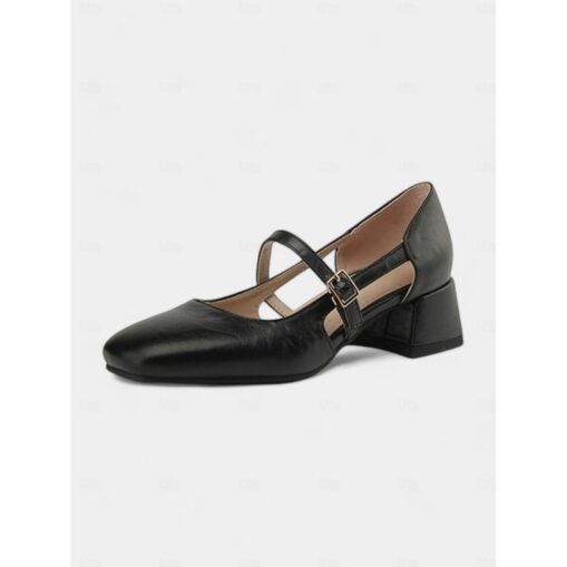 Women's Beige Mary Jane Block Heels with Adjustable Strap – Classic Design for Elegant Everyday Wear 2025
