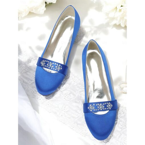Women's Blue Satin Kitten Heels with Rhinestone Embellishment – Elegant Bridal Shoes for Weddings and Formal Occasions 2025 - Image 2