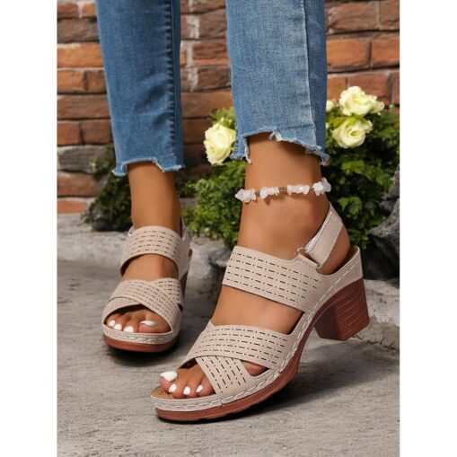 Women's Cut-Out Chunky Heel Sandals with Adjustable Strap – Comfortable and Stylish Shoes for Casual Summer Wear and Outdoor Events 2025 - Image 3