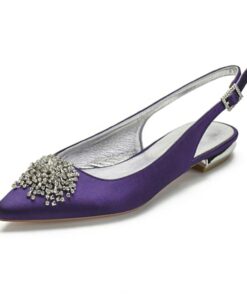 Women's Purple Satin Bridal Slingback Flats with Rhinestone Embellishments – Elegant Wedding Shoes for Brides 2025