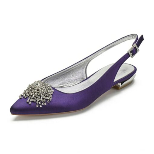 Women's Purple Satin Bridal Slingback Flats with Rhinestone Embellishments – Elegant Wedding Shoes for Brides 2025