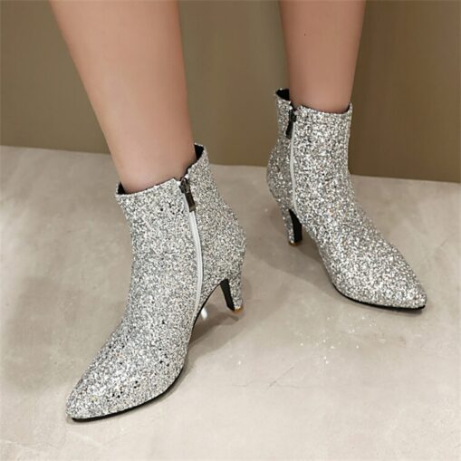 Women's Boots Bling Bling Shoes Metallic Boots Glitter Crystal Sequined Jeweled Wedding Party Daily Booties Ankle Boots Sequin Kitten Heel Pointed Toe