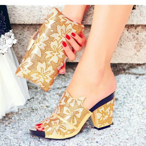Women's Heels Wedding Shoes Party Bridal Shoes Shoes And Bags Matching Sets Rhinestone Crystal Platform Chunky Heel Peep Toe Elegant Microbial Leather