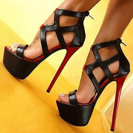 Daring Black and Red Women's High Heel Sandals - Edgy Cut-Out Design with Stiletto Heels, Perfect for Evening Wear and Special Events 2025