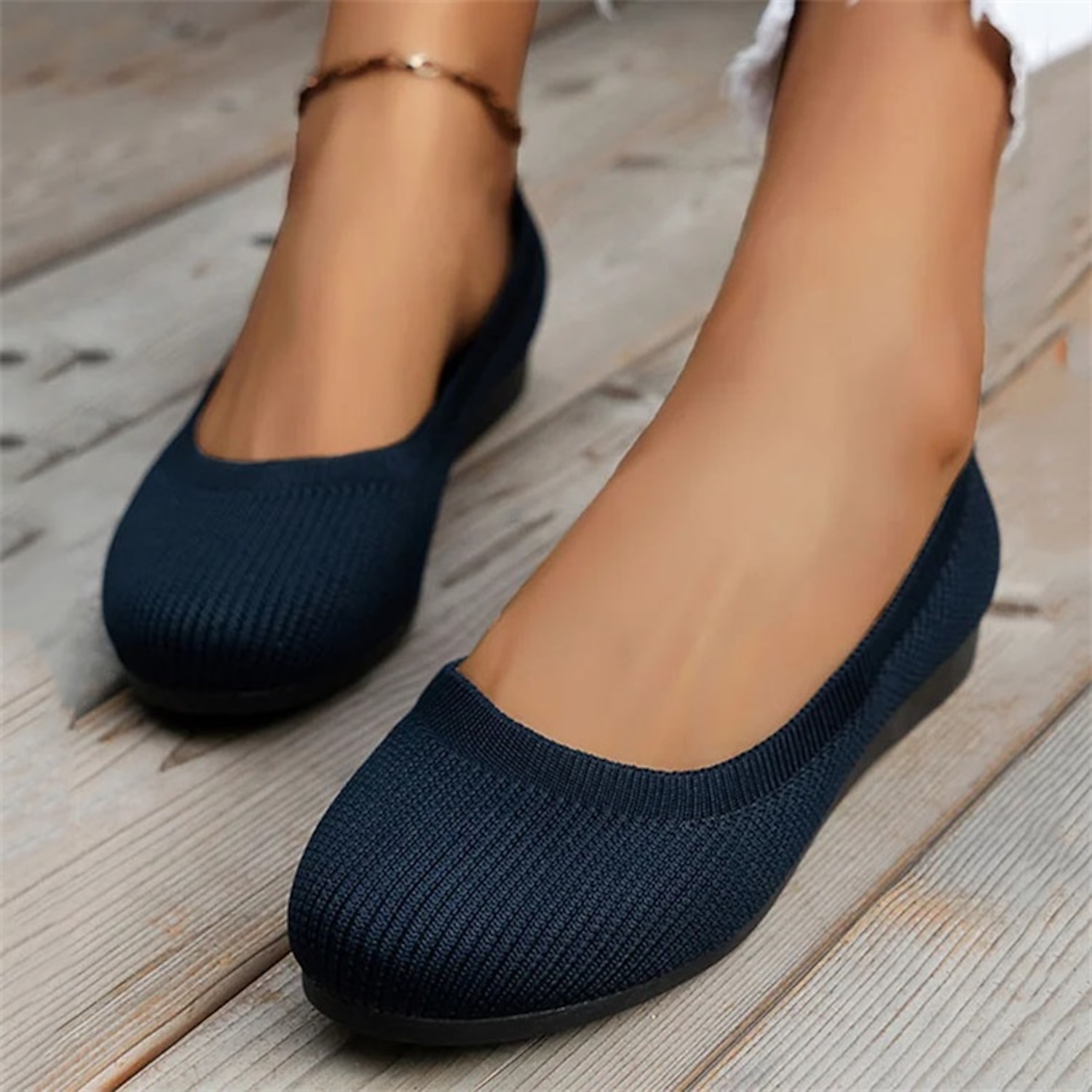 Women's Comfortable Knit Ballet Flats – Breathable Slip-On Round Toe Wedge Shoes for Casual, Office, and Travel Wear 2025 - Image 2