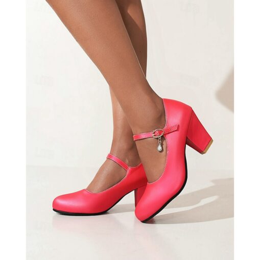 Women's Light Blue Mary Jane Heels with Decorative Buckle Strap and Block Heels – Elegant Footwear for Parties and Formal Events 2025 - Image 3