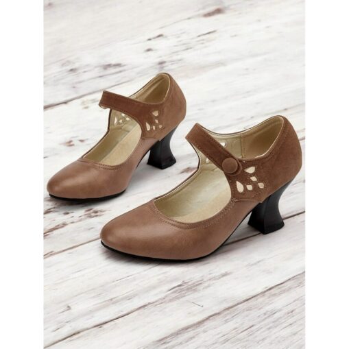 Women's 1930s Vintage Style Mary Jane Pumps with Cutout Design and Mid-Heel, Comfortable Dress Shoes for Office and Formal Events 2025 - Image 5