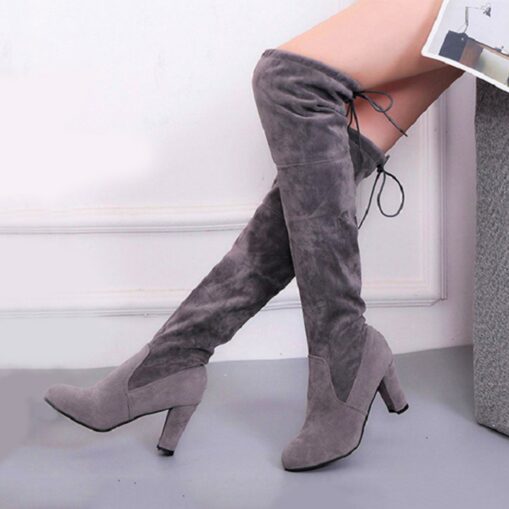 Women's Boots Suede Shoes Plus Size Heel Boots Daily Solid Colored Over The Knee Boots Thigh High Boots Winter Lace-up Chunky Heel Round Toe Sexy Walk - Image 4