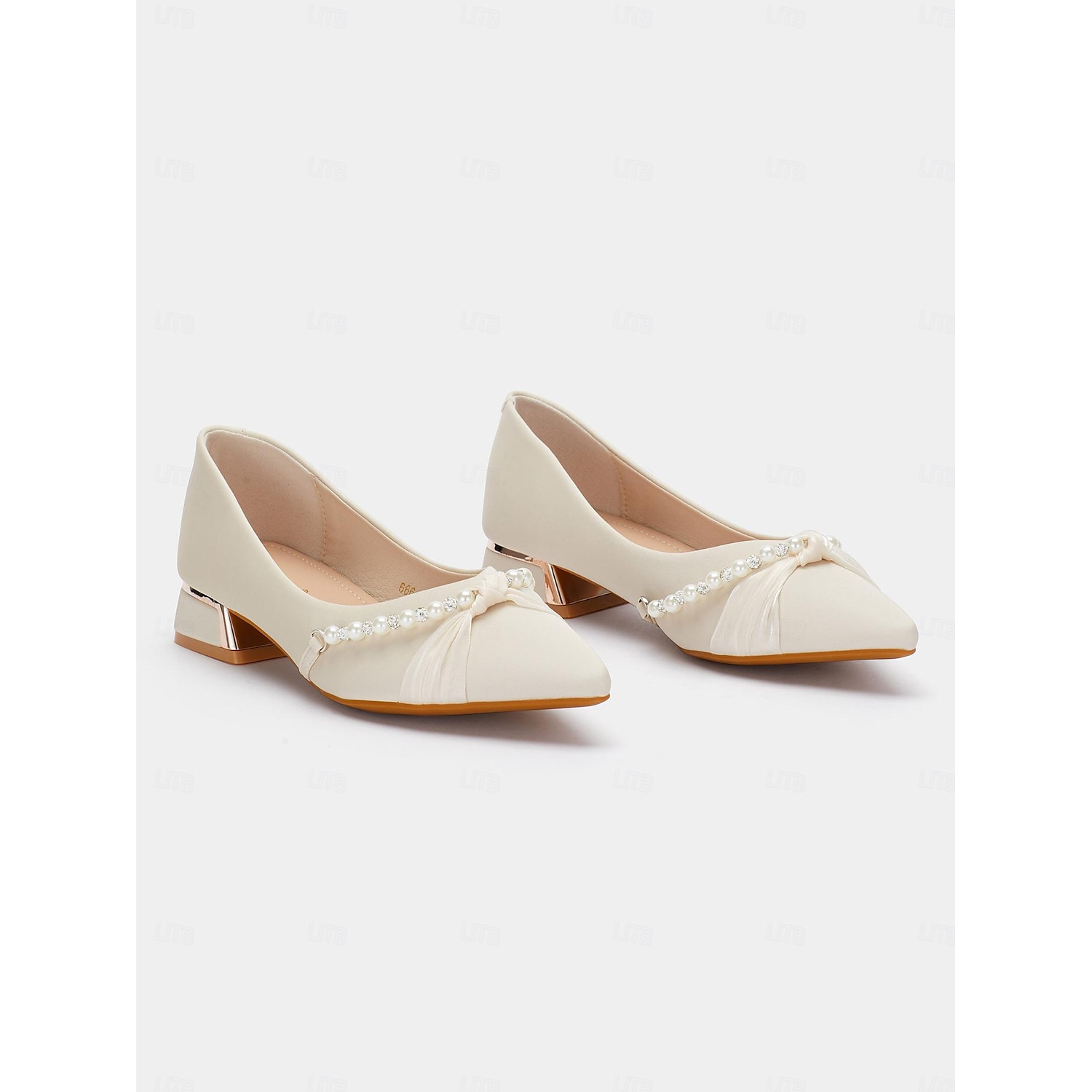 Women's Pearl Embellished Low Heel Flats - Elegant Pointed Toe Slip-On Shoes for Weddings and Formal Events 2025