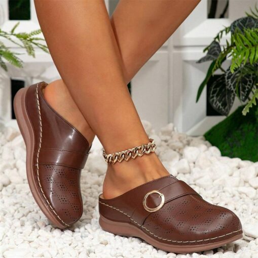 Women's Mules Boho Bohemia Beach Platform Sandals Height Increasing Shoes Vacation Beach Summer Buckle Platform Round Toe Elegant Bohemia Vacation Fau - Image 2