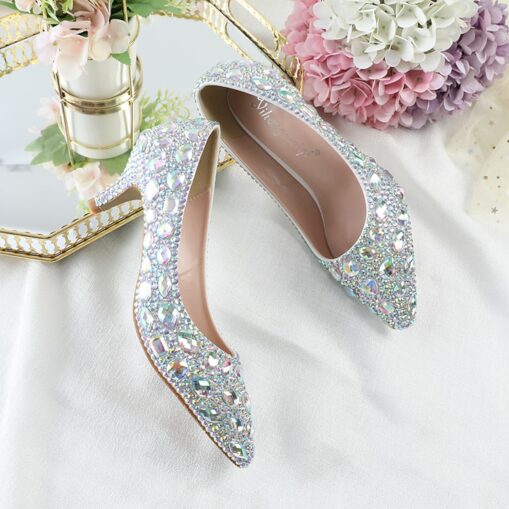 Women's Gold Rhinestone Embellished Pointed Toe Kitten Heels – Luxury Bridal or Evening Party Shoes 2025 - Image 6
