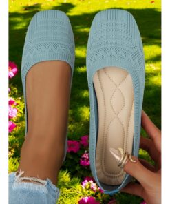 Women's Flats Flyknit Shoes Comfort Shoes Daily Travel Mother's Day Flat Heel Square Toe Casual Comfort Minimalism Tissage Volant Loafer Black Blue Da