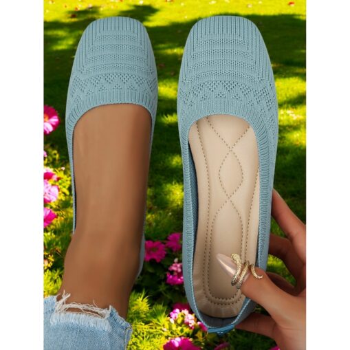 Women's Flats Flyknit Shoes Comfort Shoes Daily Travel Mother's Day Flat Heel Square Toe Casual Comfort Minimalism Tissage Volant Loafer Black Blue Da