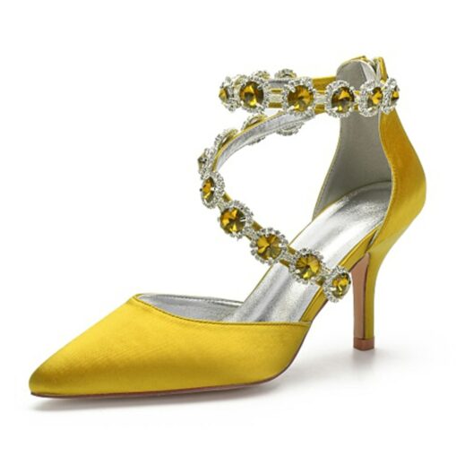 Purple Satin Women's High Heel Shoes with Rhinestone Embellishments and Ankle Straps for Weddings and Formal Events 2025 - Image 11