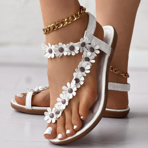 Women's Floral Embellished T-Strap Sandals with Cushioned Sole – Perfect for Casual Summer Outings 2025 - Image 2