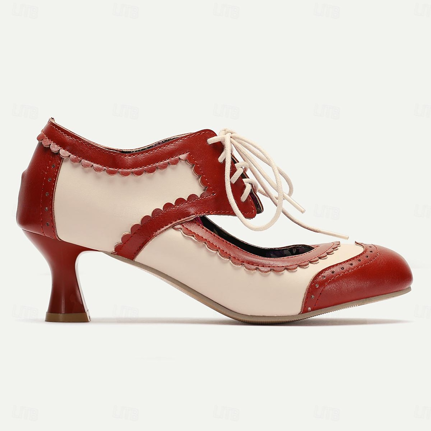 Vintage Oxford Lace-Up Women's Brogue Heels – Two-Tone Retro Style Shoes with Elegant Floral Insole and Kitten Heel for Formal and Casual Occasions 20 - Image 2