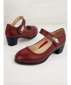 Women's Burgundy Mary Jane Shoes with Adjustable Strap and Low Block Heel, Vintage Style Comfortable Pumps for Office and Daily Wear 2025