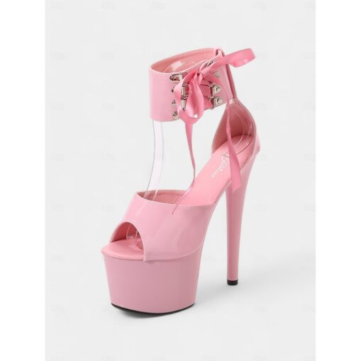 Black Patent Leather Platform Sandals with Lace-Up Ankle Straps – Sexy Women's High Heel Shoes for Club and Dance 2025 - Image 2