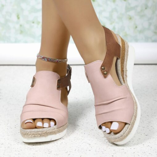 Women's Wedge Sandals Leather Slingback Sandals T-Bar Diamante Lightweight Sandals Summer Walking Shoe Open Toe Sandals Touch Fasten Sandal Brown Blac - Image 5