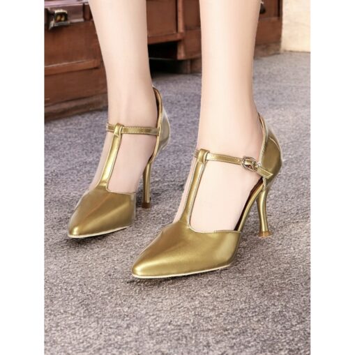 Women's Elegant Red Patent Leather T-Strap Pointed Toe Stiletto Heels - Ideal for Weddings and Special Occasions 2025 - Image 2