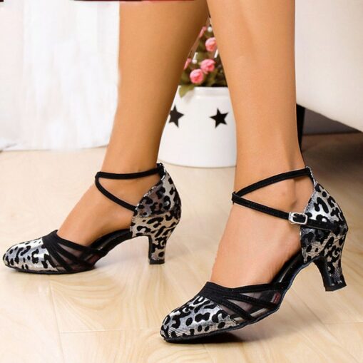 Women's Leopard Print Dance Shoes with Mesh Straps – Rubber Sole, Comfortable and Stylish for Ballroom and Latin Dancing 2025 - Image 4