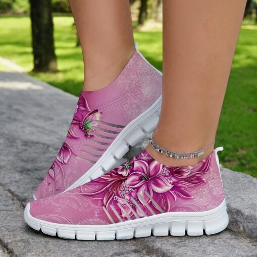 Floral Print Flyknit Sneakers with Breathable Upper, Lightweight Sole and Comfortable Fit for Casual Walks and Outdoor Activities 2025